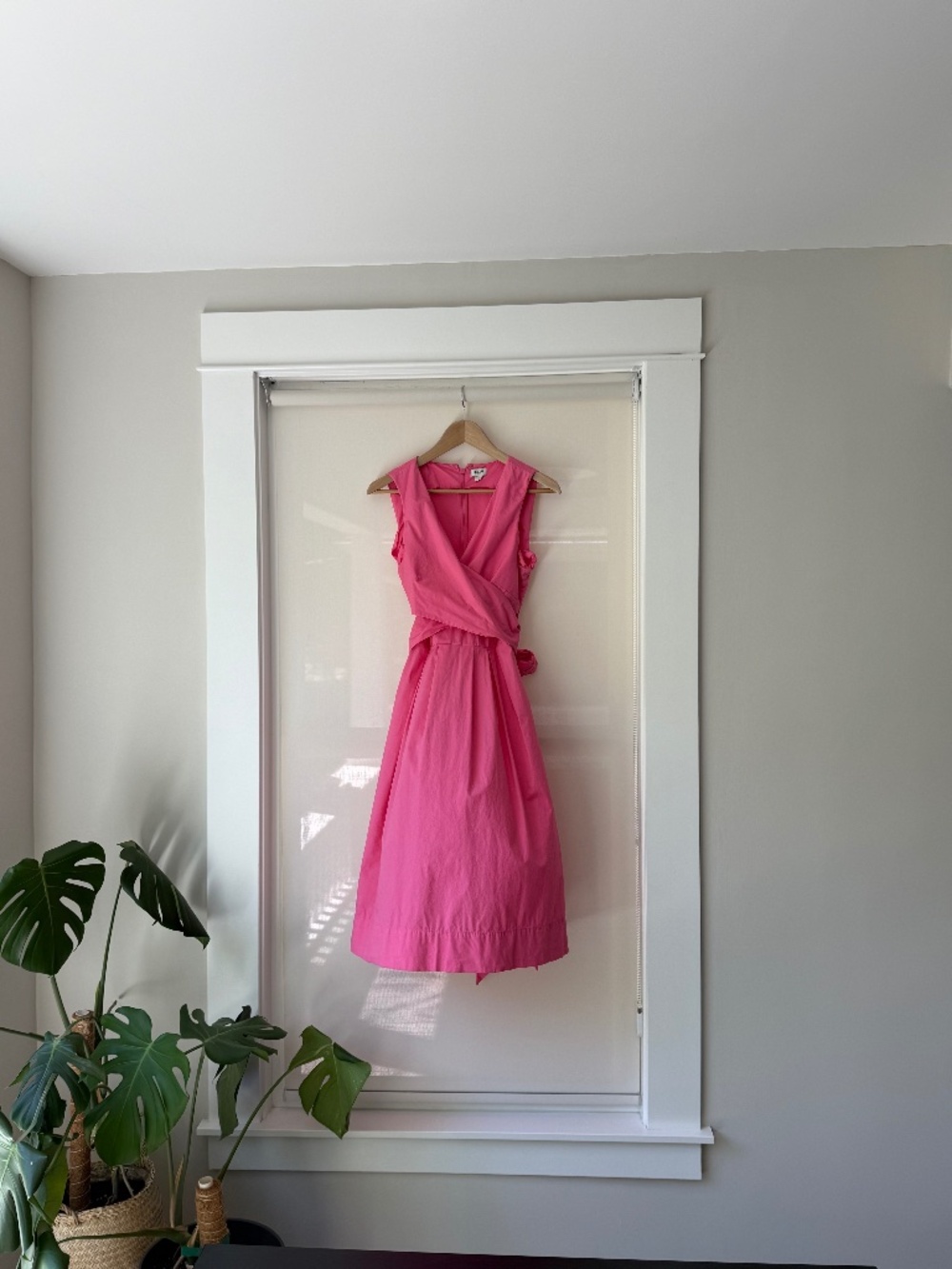 J.Crew Pink Cotton Poplin Wrap Midi Dress Size 6 Preppy Barbiecore Fit & Flare